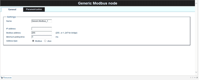 Modbus TCP general configuration tab